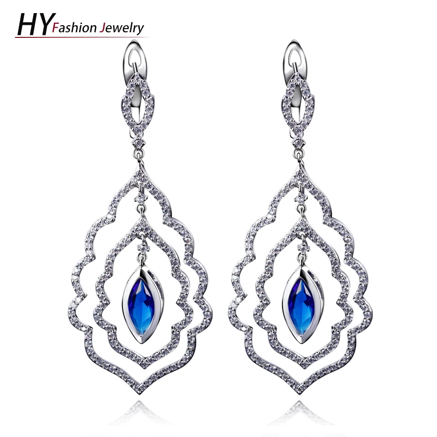 Buy Long earring for women Rhodium plating pave