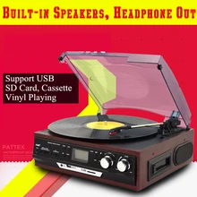 Multi-Function Home Turntables LP Vinyl Record Player Built-in Stereo Speakers Support USB/SD Card/Cassette/FM Radio Playback