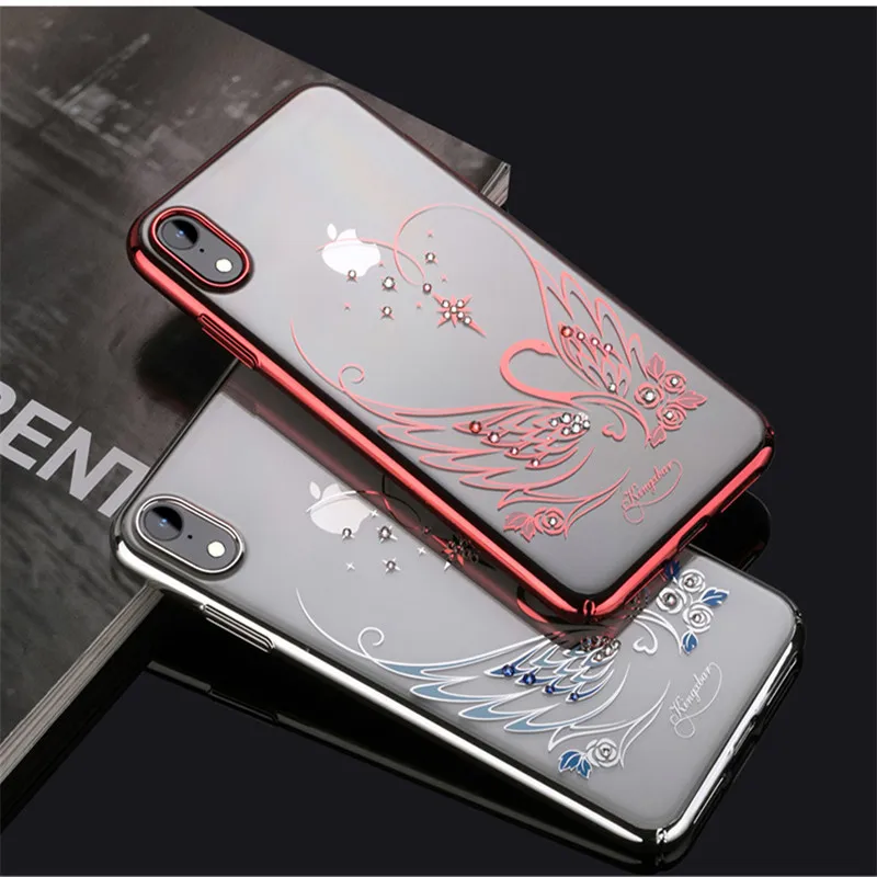 KINGXBAR Cartoon Bling diamond Cover for iPhone X Xs XR XS Max Swan Pattern Authorized Swarovski Plastic Case Capa |