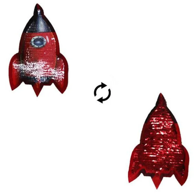 

ShinEquin Diy 130mm Red rocket AB flip the double sided Patches for clothing Reversible change color sequins Patch T-shirt Girl