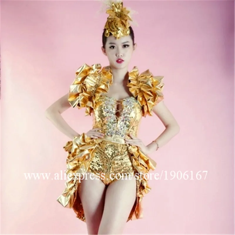 Gold Color Nightclub Dance Suit Ballroom costume Concert Model Show Studio Theme Party Evening D | Дом и сад