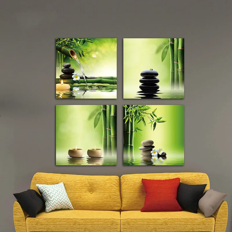 Modern 4 Panel Zen Giclee Canvas Prints Perfect Bamboo Green Pictures