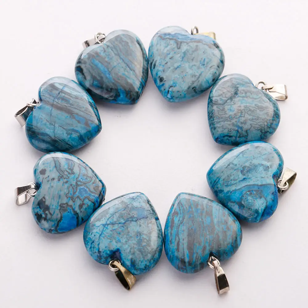 Подвески из натурального камня в форме сердца для изготовления ювелирных изделий, смешанные Подвески 20 мм 50 шт./лот - Окраска металла: blue agate