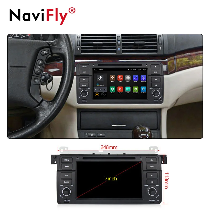 Clearance NaviFly 4G LTE Android8.1 Quad Core Car Radio DVD GPS Navigation Stereo for BMW E46 3 Series M3 1998-2006 RAM 2GB HD 1024*600 1