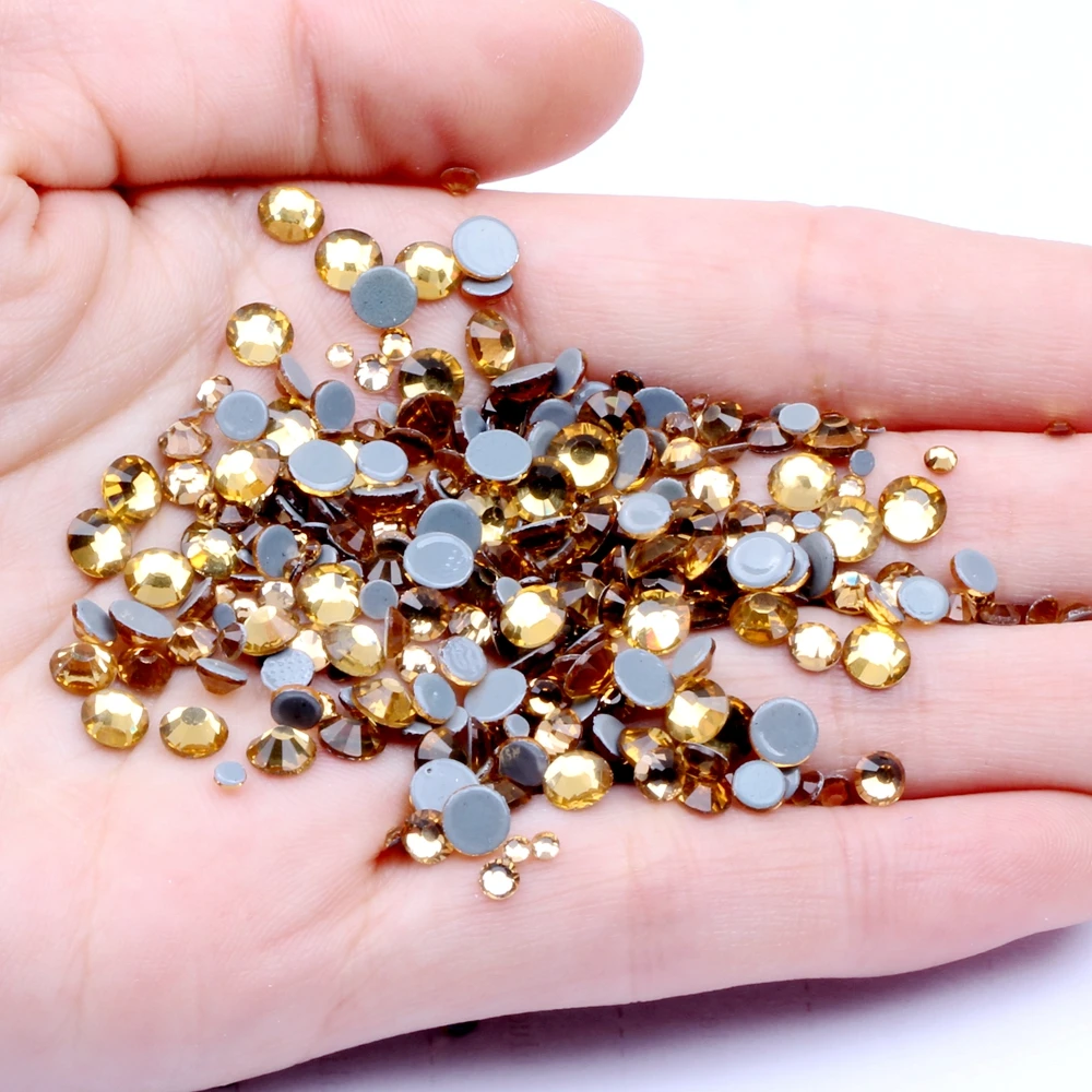 

Hotfix Strass 3D Nail Art Decoration Adhesive Rhinestones For Nails Crystal ss6-ss30 And Mixed Light Topaz Glass Stone Design