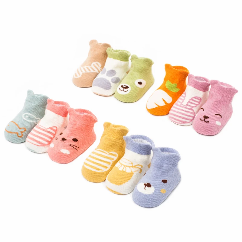 

3 pair / lot Cotton Baby Socks Newborn baby Floor Socks kids Short Socks Silica gel anti-skid Socks Cartoon animal design