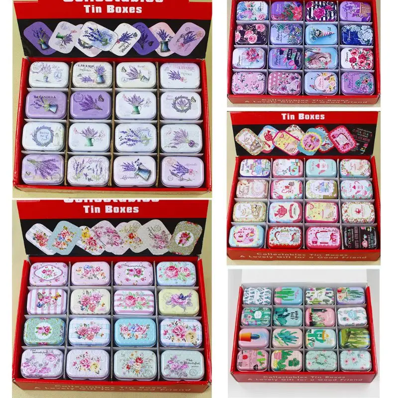 

Lavender Mini Tin Trinket Jewelry Earrings Small Coin Box Tinplate Storage Case Rectangular Gifts Packing Organizer Container Fl
