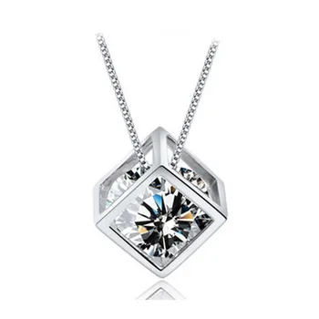 

S925 Silver Cubic Zirconia Necklace Pendant Fashion Cube Star Love Clover Jewelry