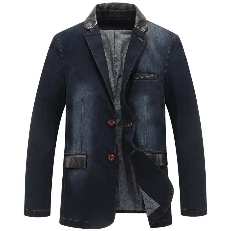 Новая модная брендовая одежда, джинсовая куртка, мужской Джинсовый блейзер, пиджак, хлопковый синий пиджак, винтажное пальто, куртка, большой размер M-4XL - Цвет: deep blue