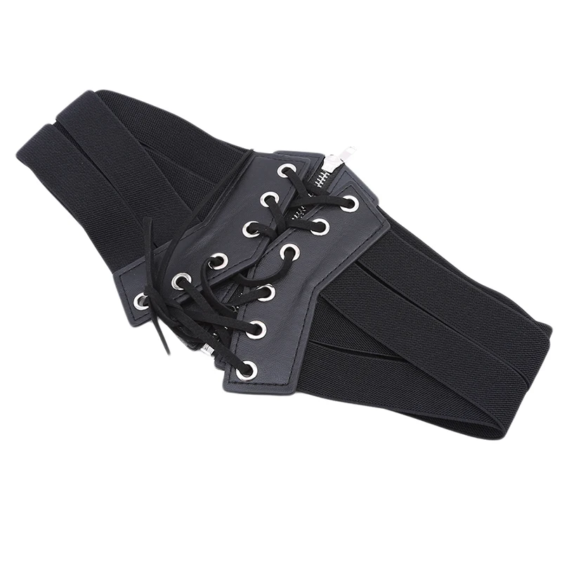 На шнуровке бандажный пояс Женский широкий ремень черный кожаный пояс эластичный стрейч крест широкий пояс для платья одежда и пояса