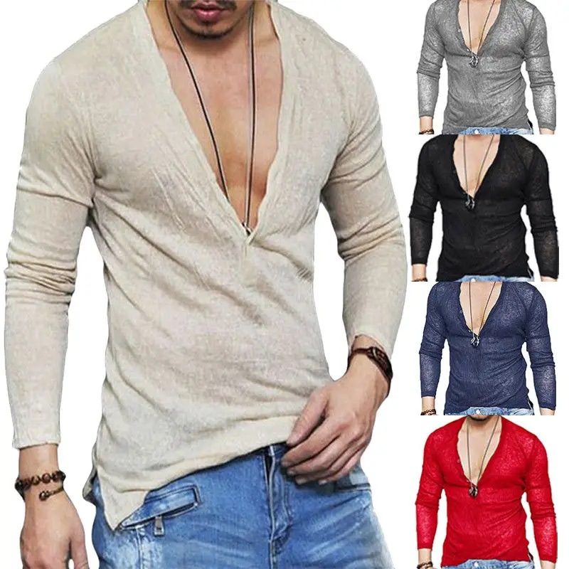 

Men's Slim Fit O Neck Long Sleeve Muscle Tee Shirts Casual T-shirt Tops Black White Gray Red Khaki Navy Blue