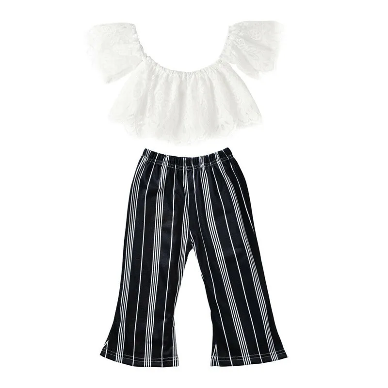 

Fashion Toddler Baby Kids Girl Clothing Set Lace Tops Stripe Loose Pants Outfits Children Clothes Kids Set Clothing Girls Set
