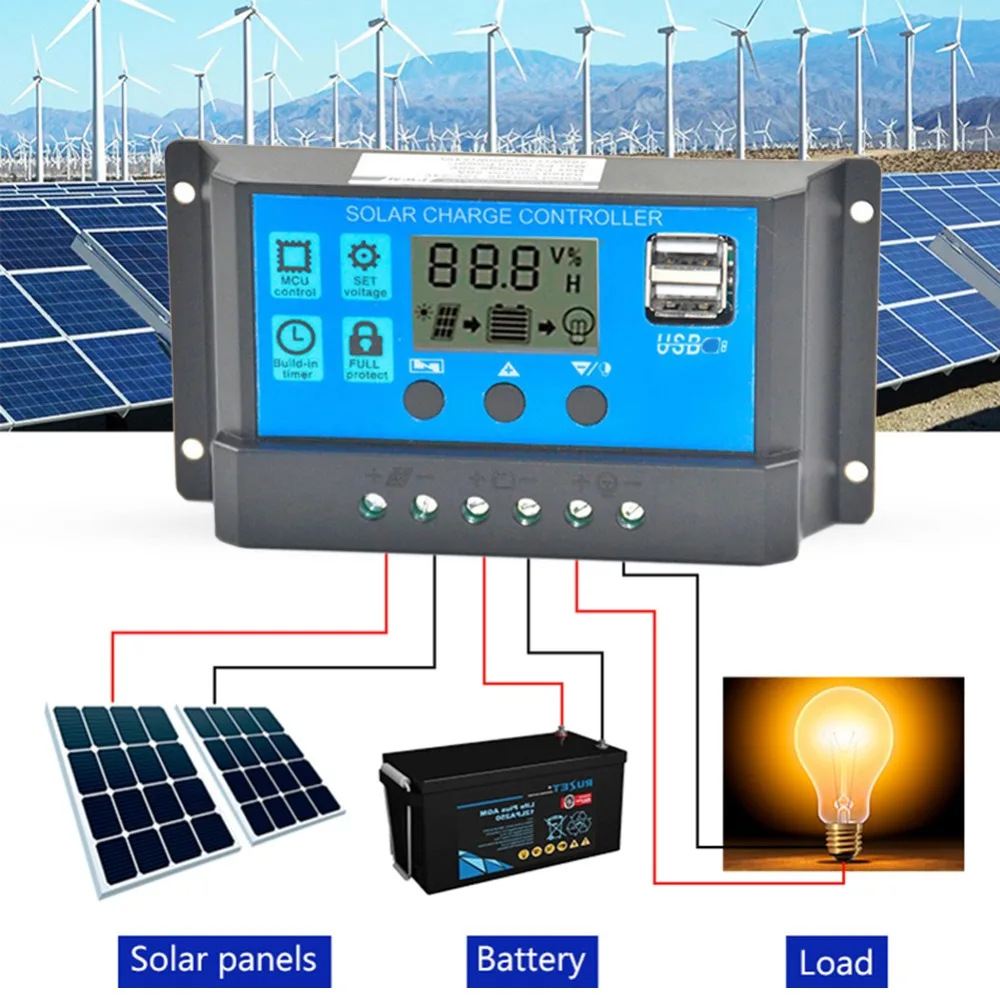 

40A/50A/60A Practica Auto Work Solar Charge Controller With LCD USB 50V Output Solar Cell Panel Charger Regulator TV Home#290030