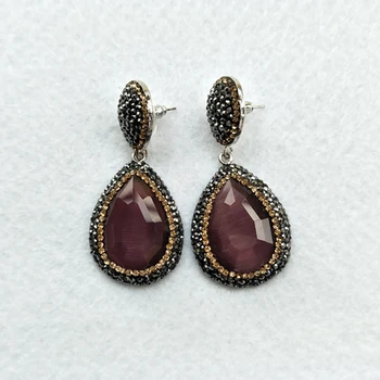 

5Pairs natural druzy druse Stone dangle Earrings,handmade Drop purple Opal Earrings Pave Crystal Rhinestone Charm Jewelry ER29