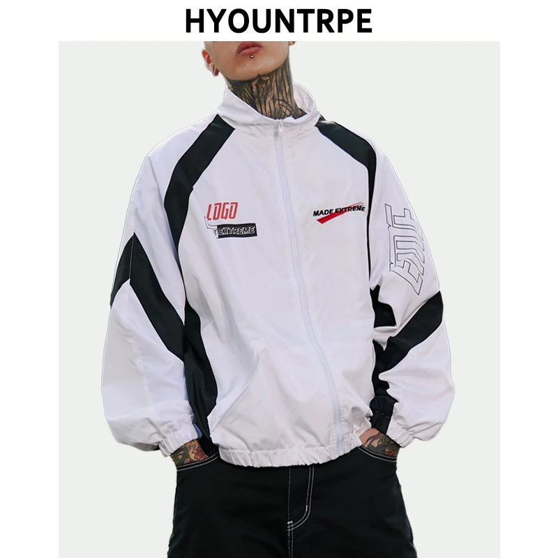 

2019 Spring Clothing Men Full Zipper Stand Collar Vintage Casual Loose Jackets New Fashion Hip Hop High Street Wear Track Jacket