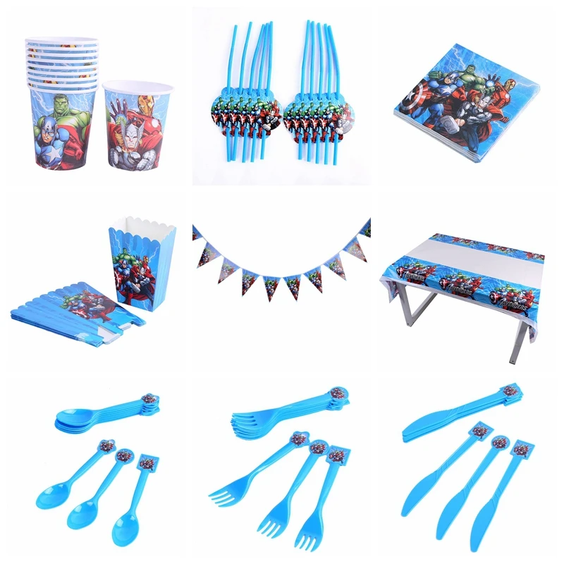

avengers party supplies Avengers decoration sets paper garland plates cups napkins straw popcorn candy box baby shower supplies