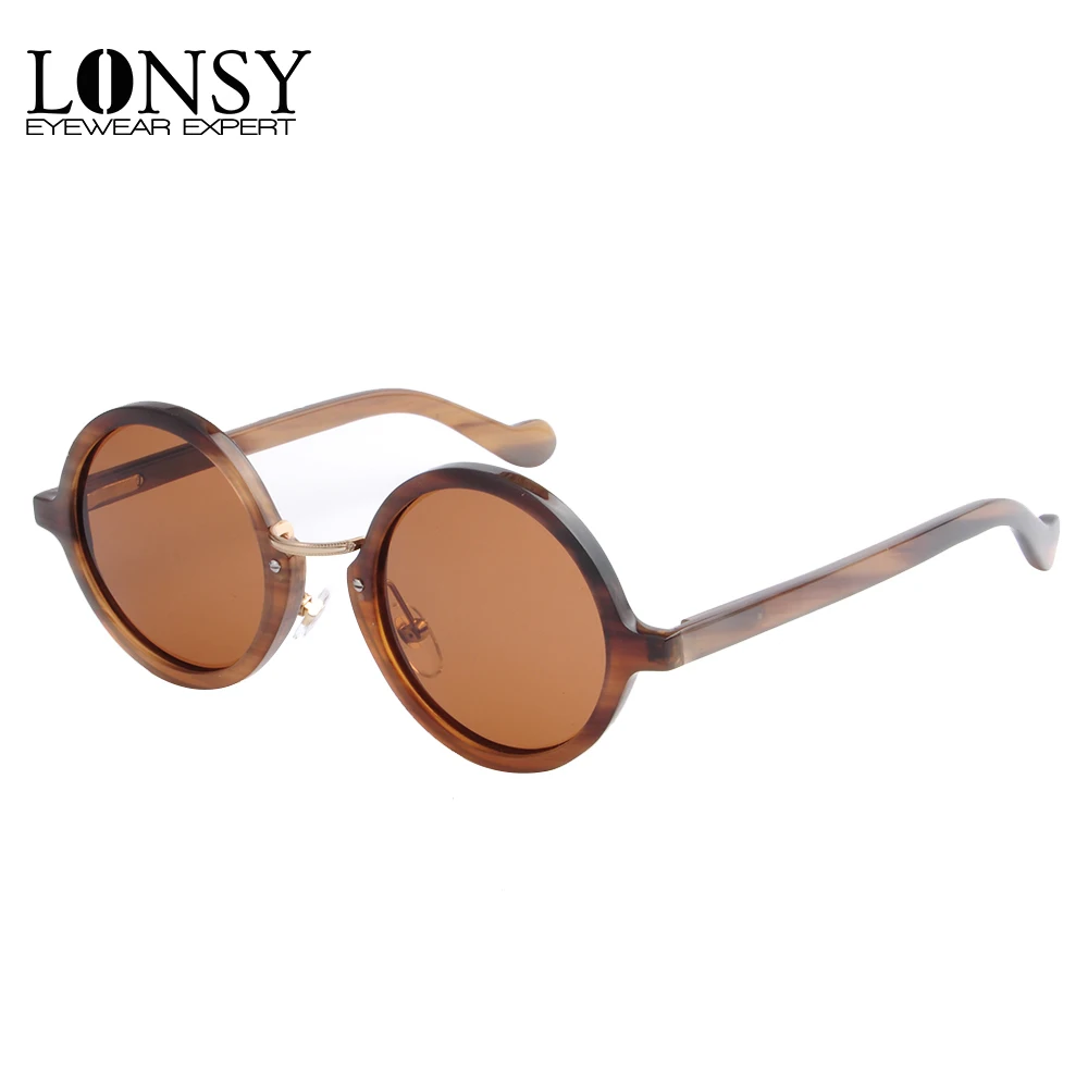 LONSY 2017 New Round Buffalo Horn Sunglasses Women Brand Designer Sun Glasses For Women Fashion Sunglass Vintage oculos LS4001