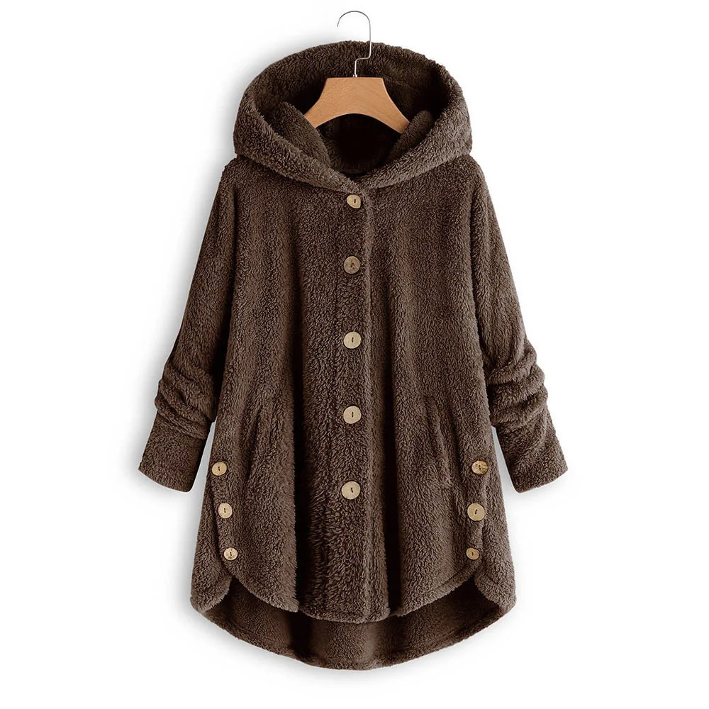 Most effective  Winter Warm Coat Women Fashion Casual Loose Button Single-breasted Fleece Hooded Coat Ladies Outwea