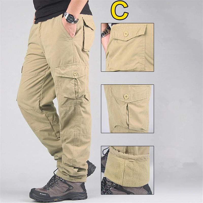 

Winter Fleece Cargo Pants Men Double Layer Thicken Warm Military Pants Men Casual Cotton Tactical Baggy Pants Trousers Homme
