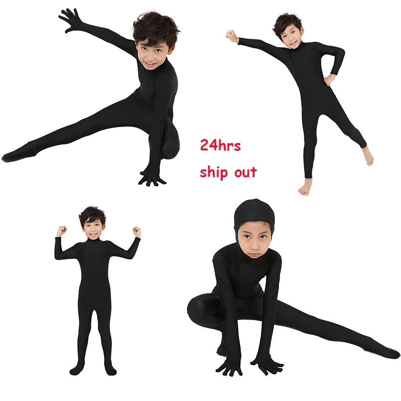 

free shipping Customize kids Cheap funny Halloween Zentai Suit Black Lycra Spandex Full Bodysuit