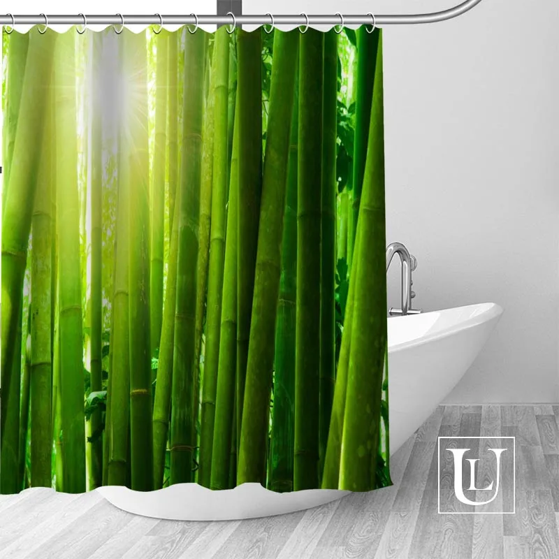 Custom bamboo Curtain Fabric Modern Shower Curtain bathroom beautiful Curtains Bath decor Polyester Cloth Waterproof