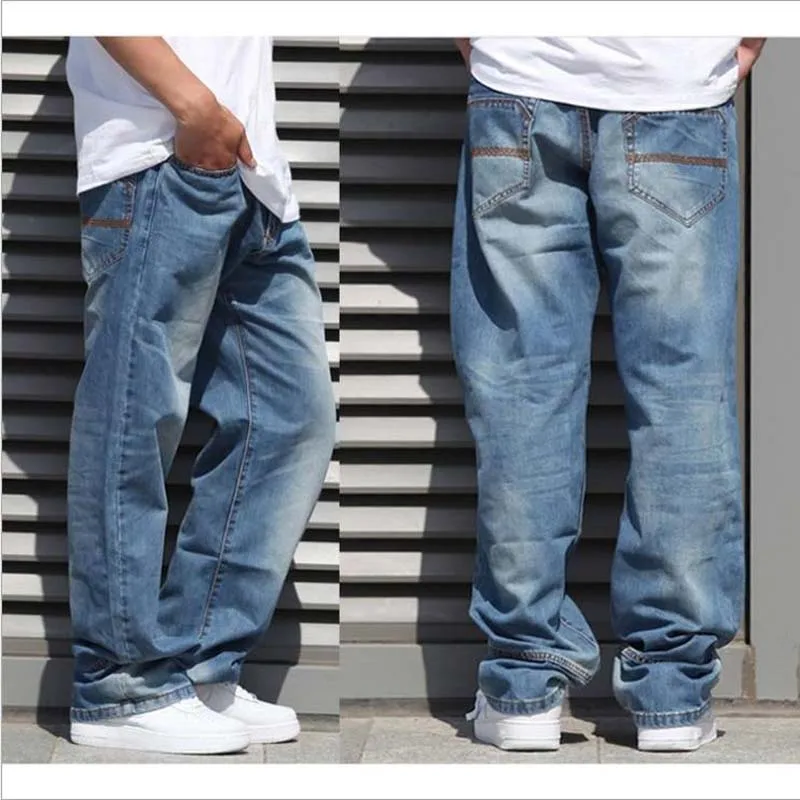 Casual Loose Denim Jeans Men 2015 Fashion Skateboard Jeans Pants Straight HIp Hop LOng Trousers Plus Size 30-46