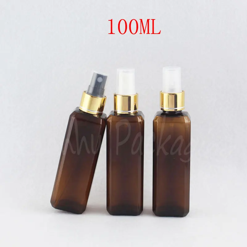 

100ML Brown Plastic Bottle With Gold Spray Pump , 100CC Makup Sub-bottling , Cosmetic Water / Toner Packaging Bottle