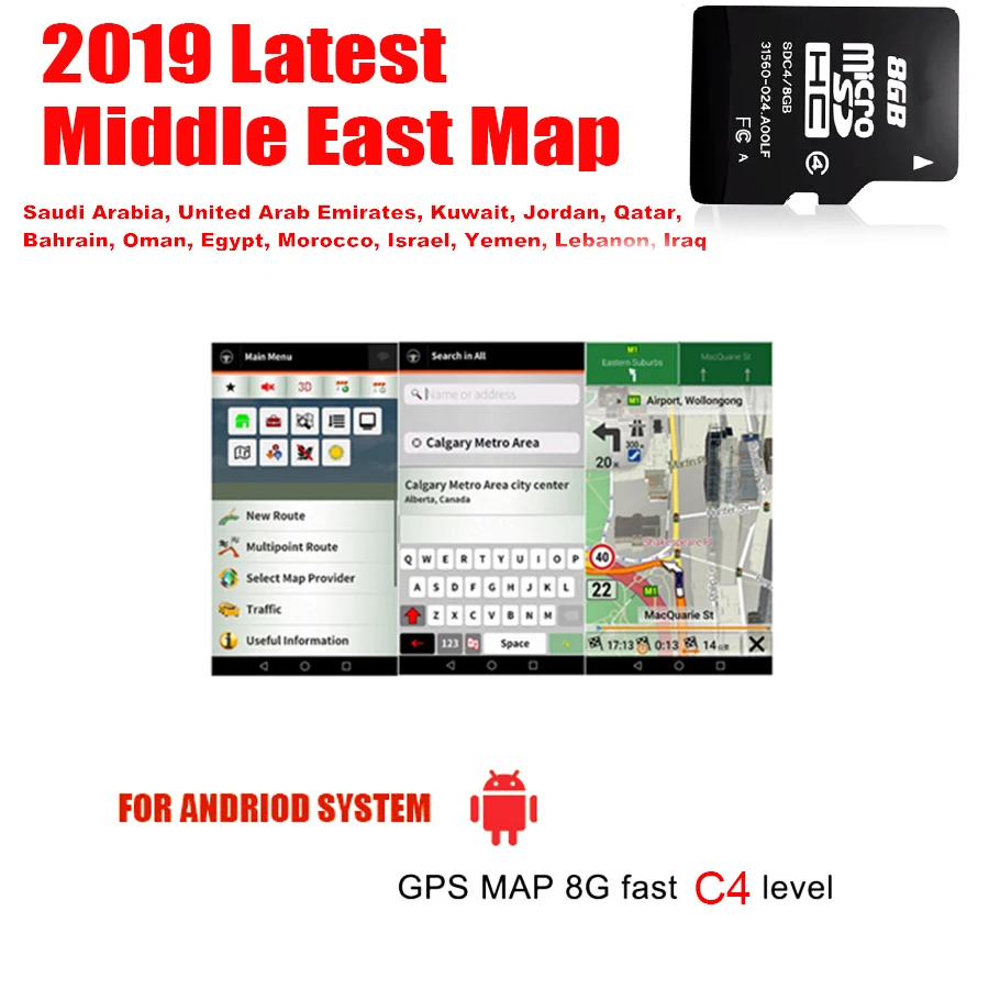 Fit for Android System Car Auto GPS Navigation 8GB Micro SD Card Map of