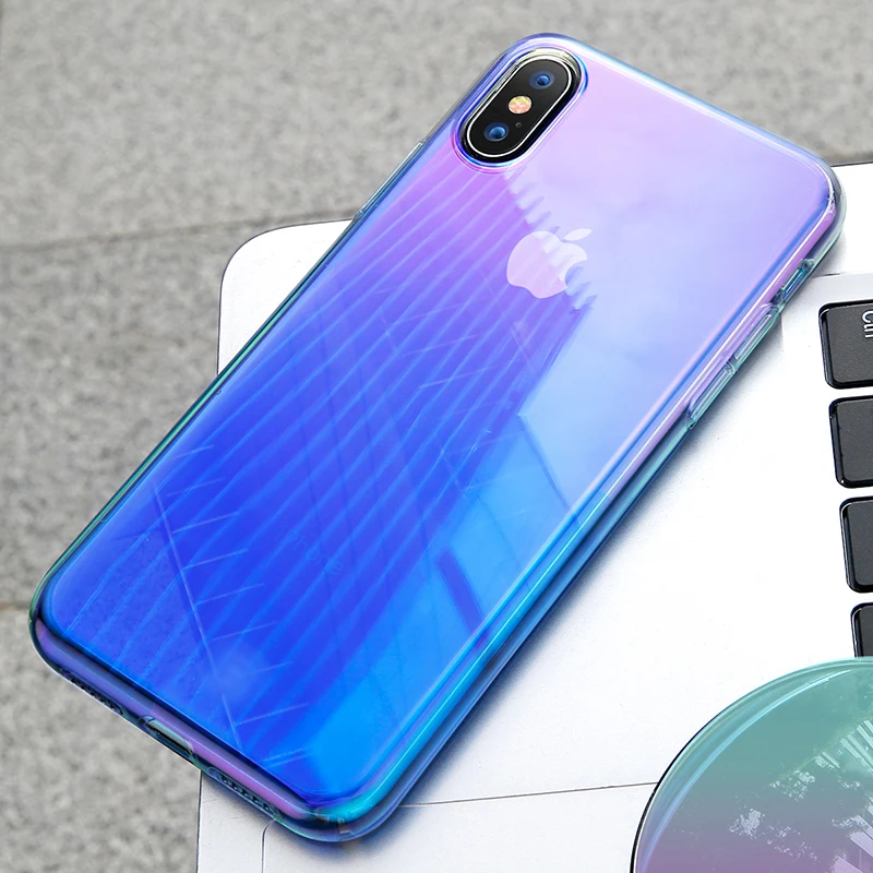 Baseus Прозрачный чехол для телефона для iPhone Xr Xs Max X градиентная мягкая задняя крышка из ТПУ для iPhone защитная оболочка Coque Fundas Capa - Цвет: Transparent Blue