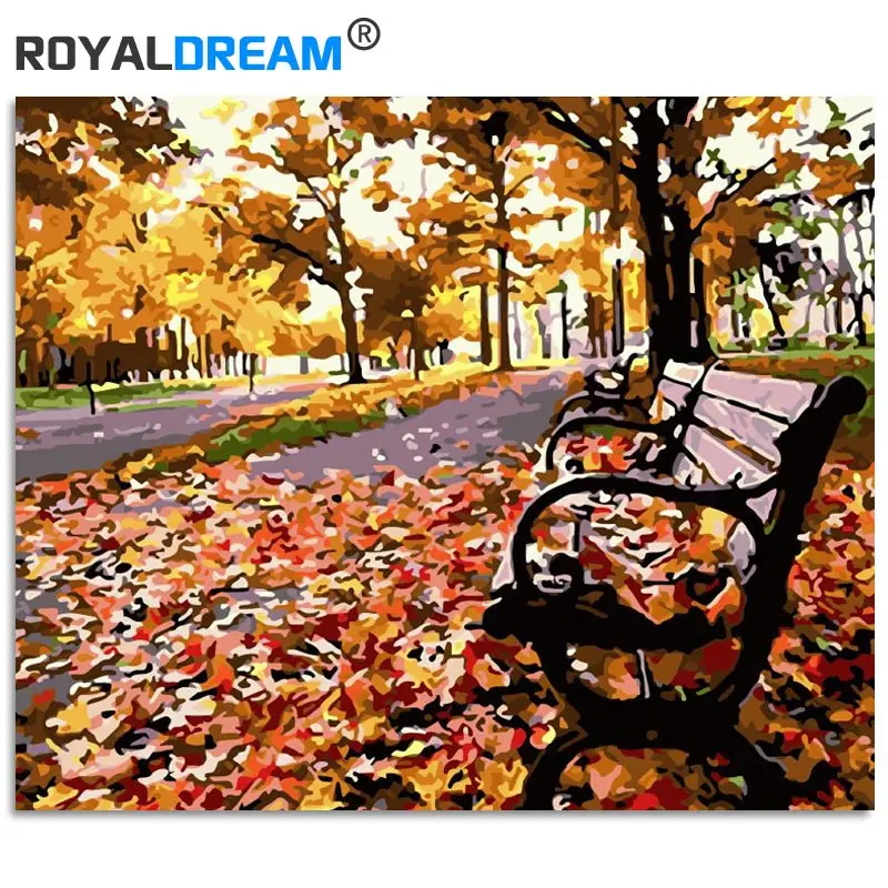 ROYALDREAM Park осенний стул пейзаж DIY цифровая картина маслом по номерам Европейская