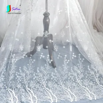 

White Snowflake Tree Pattern Fresh and Cleaned Wedding Dress,Doll/baby Curtain Handmade Material Embroidery Fabric S0537L