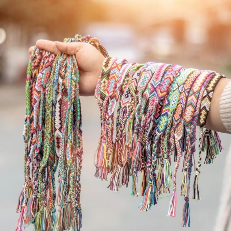 

ABL242(30), 1.5cm Wide Retro Handmade Boho Brazilian Multicolor String Cord Woven Braided Hippie Friendship Bracelets