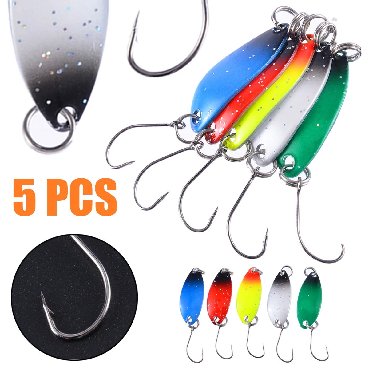 5Pcs Sequin Spoon Fishing Lures 3.3cm/3g Wobbler Baits  Mini Trout Blinker Hard Baits Crankbait Artificial Baits Fishing Tackle