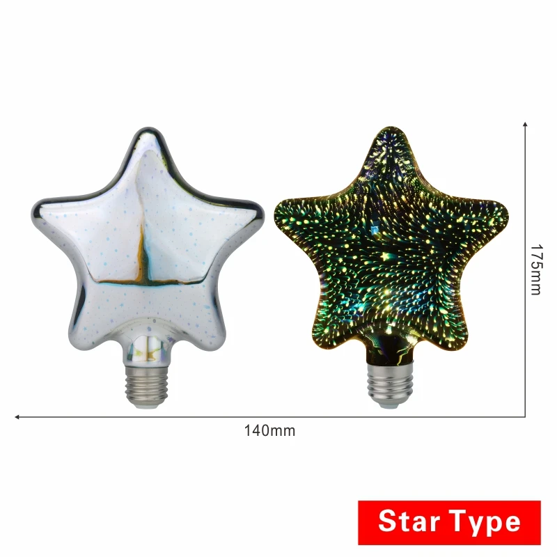 3D Светодиодная лампа, Звездный фейерверк E27, винтажный ночной Светильник Эдисона 220 В, 230 В, A60, ST64, G80, G95, G125, новинка для праздника, декоративный светильник ing - Испускаемый цвет: Star