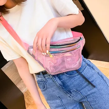 

Fashion Neutral Wild Transparent Mesh Fanny Pockets Trend Shoulder Messenger Bag Transparent PVC Phone Pouch Waist Bag