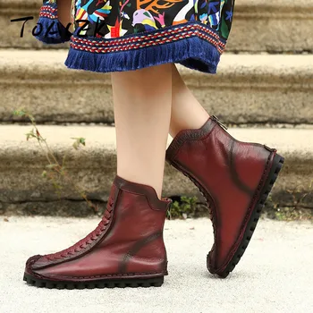 

Autumn and winter new leather handmade boots soft bottom soft upper women's boots comfort pure Pippin heel flat boots