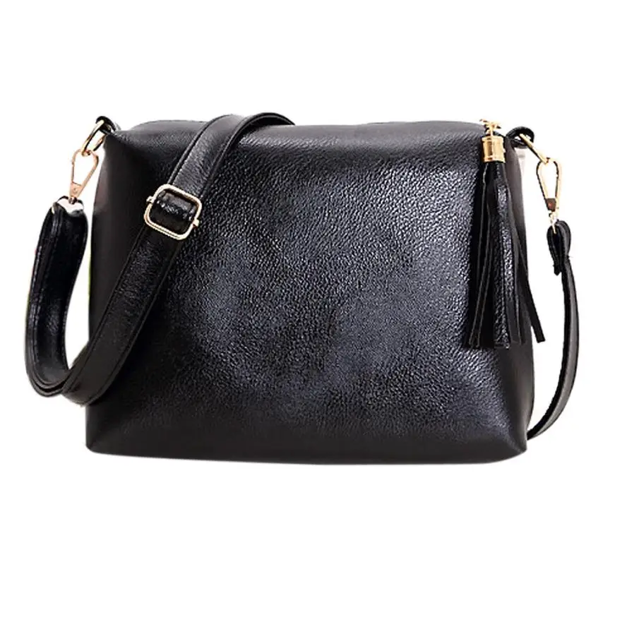 Hangbag модная женская кожаная сумка с кисточками через плечо, сумки-мессенджеры, Прямая поставка# Zer - Color: Black