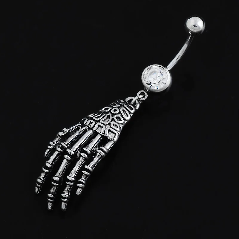 

Fashion Women skull Inlaid Dangle Body Piercing Belly Button Bar Navel Ring Jewelry