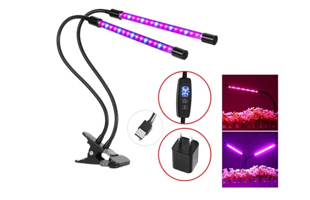 Светодиодный светильник для выращивания 20 Вт USB с регулируемой яркостью полный спектр лампа для растений двойная головка для внутреннего