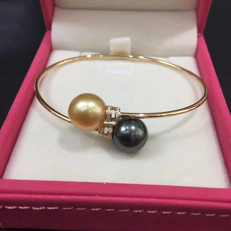 18K Gold AU 750 diamond natural black golden pearls bangles for women girls lover Mum SL18K1006 (5)