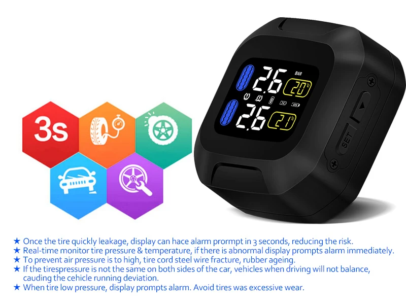 Price M3 Waterproof Motorcycle Real Time Tire Pressure Monitoring System TPMS Wireless LCD Display Internal or External TH WI Sensors