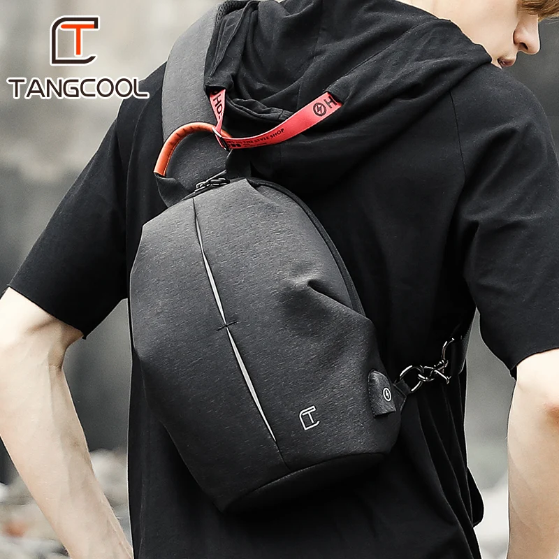 Tangcool الأزياء الرجال حقيبة ساعي بريد للرجال USB شحن تصميم رجل حقيبة صدر للرجال حزمة مكافحة سرقة الكتف Crossbody أكياس ل في سن المراهقة