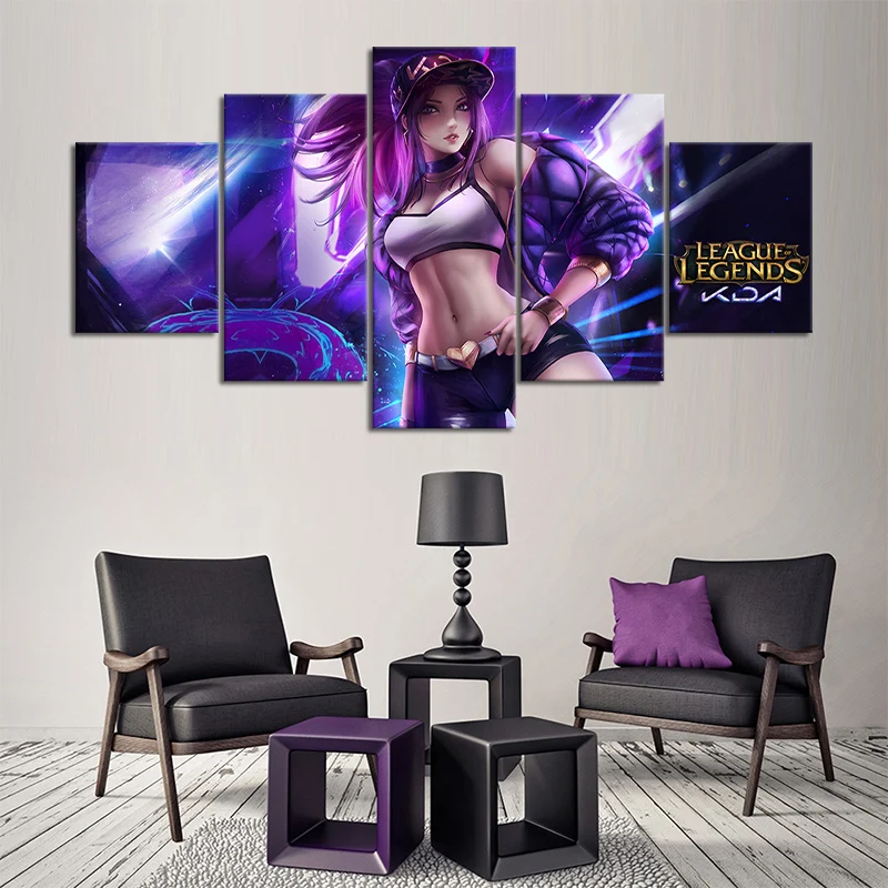 

5 Piece LOL Game Artwork Painting KDA Akali The Rogue Assassin Sexy Poster League of Legends Wall Sticker Room Decor Pictures