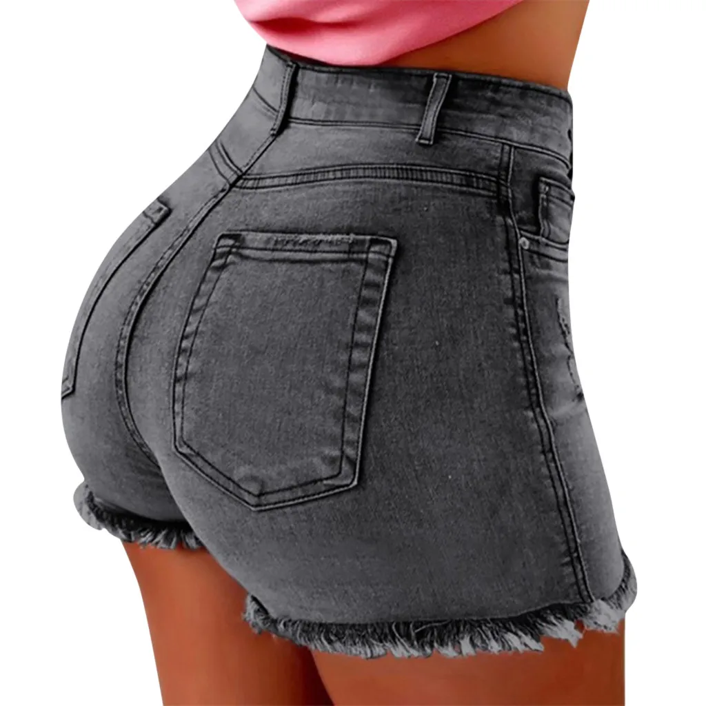 Женские джинсовые шорты с высокой талией и бахромой, облегающие рваные короткие джинсы с кисточками размера плюс XXXL, летние новые женские шорты