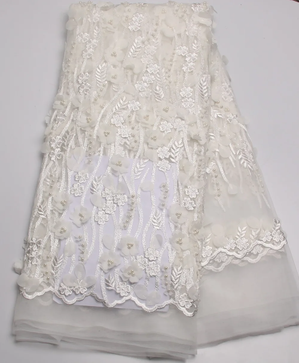 

White 3D flowers embroidery lace fabric,tulle lace for wedding, french mesh lace wedding fabric, flower embroidery lace NA454B-6