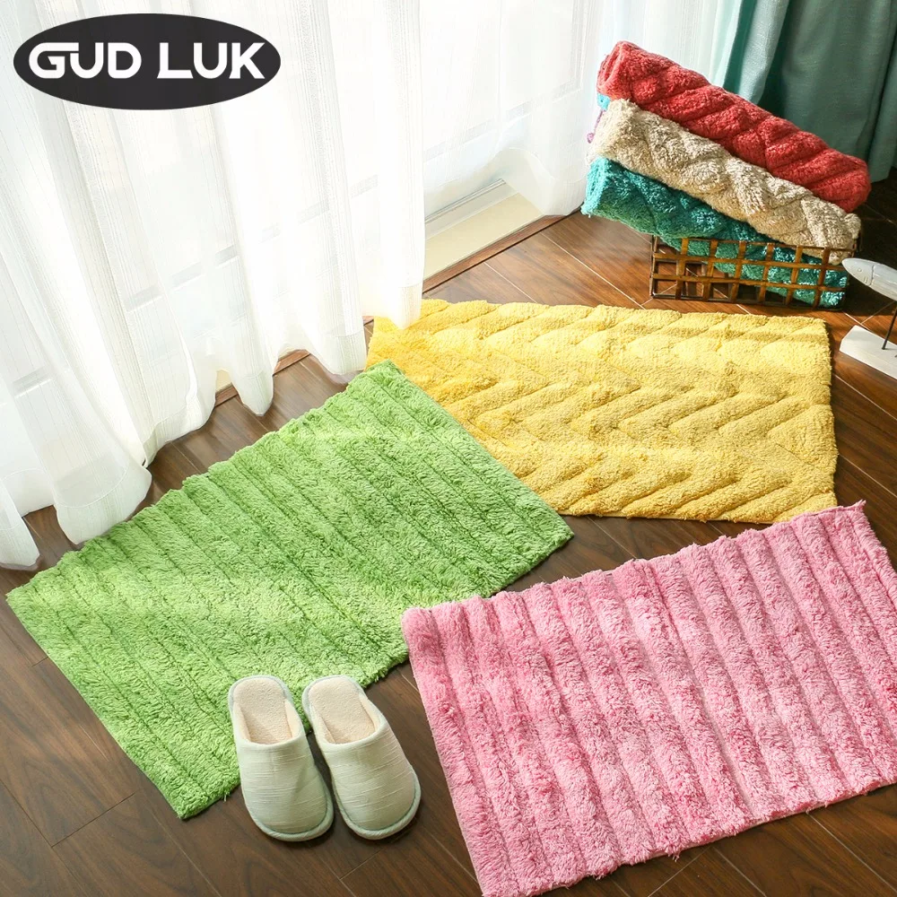 

Anti-slid Bathroom Mats cotton Tufted Mats Capacho Green Stripe Bath Mat Solid bathroom Carpet Rug tapis de bain 45*75cm CT-006