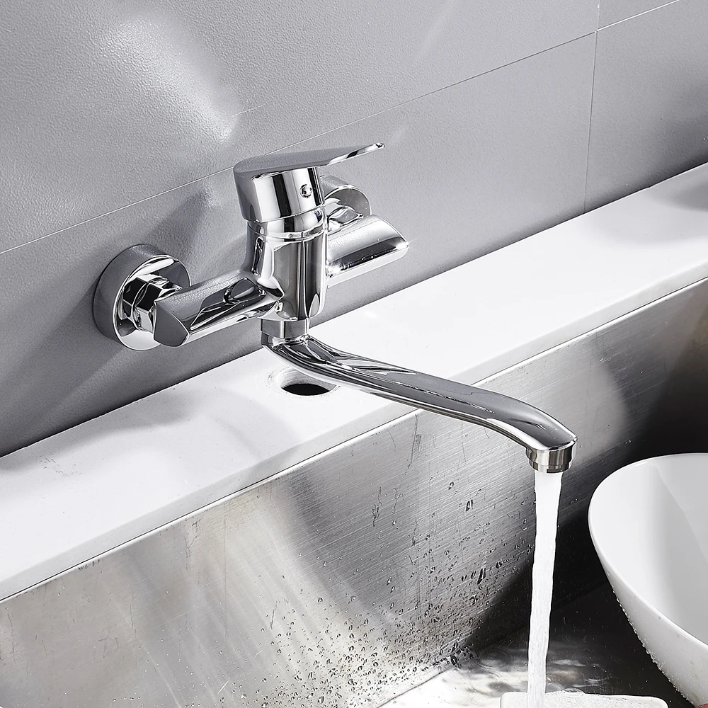 

Wall Mounted Kitchen Faucet Wall Mixers Kitchen Sink Tap Copper Rotate Basin Hot Cold Water Mixer Tap Sink Faucet
