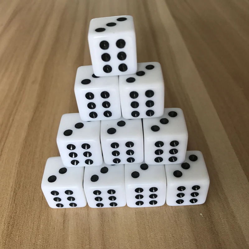 

6Pcs/Lot 16mm White Drinking Dice Black Dot High Quality Acrylic Square Corner Game Dice Club Party Table Playing Games Yernea