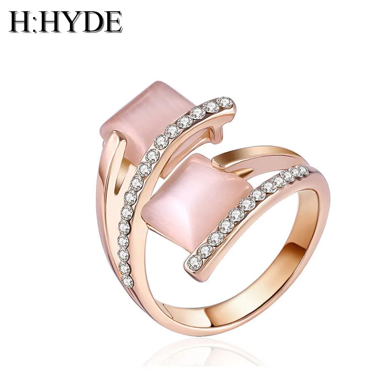 

H:HYDE New Style Pink/White Square Stone Ring Gold/Silver High-grade Fashion Delicate And Charming Woman Rings Wholesale
