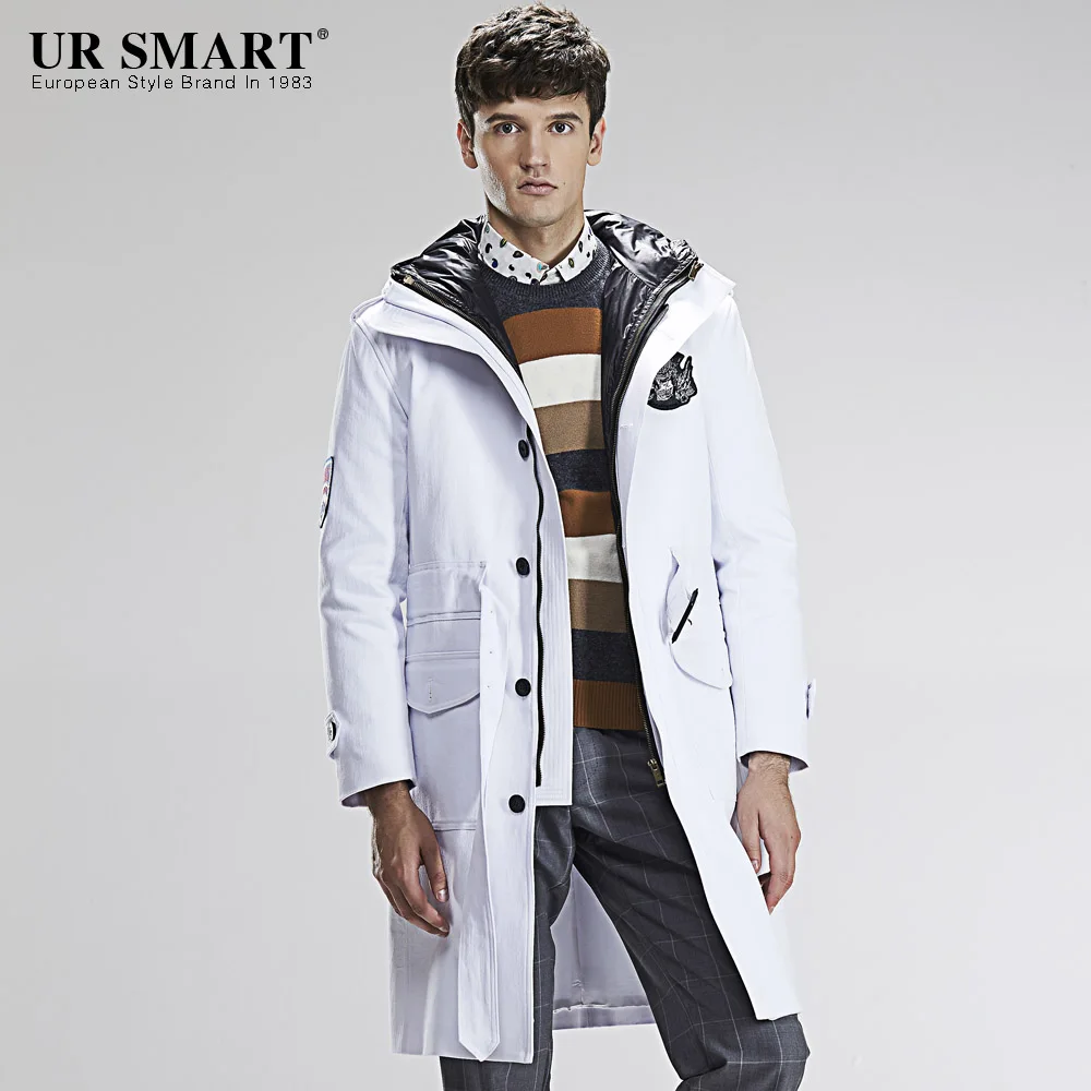 Ледяной и Снежный мир URSMART утолщение с капюшоном съемный перо мочевого пузыря два Мужская ветровка белое пальто - Цвет: white